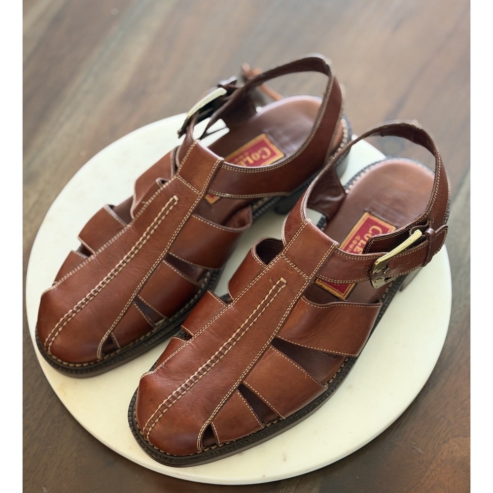 Cole Haan Country Fisherman Sandals Mens 8D Brown Leather Vintage Made In Brazil